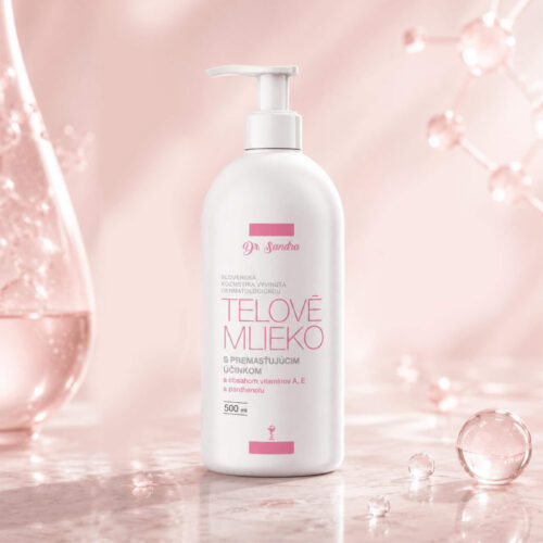 <em>Novinka</em> Telové mlieko s premasťujúcim účinkom <b>s obsahom vitamínov A, E a panthenolu, neobsahuje stabilizačne látky ani parabeny.</b> <i>500 ml</i>